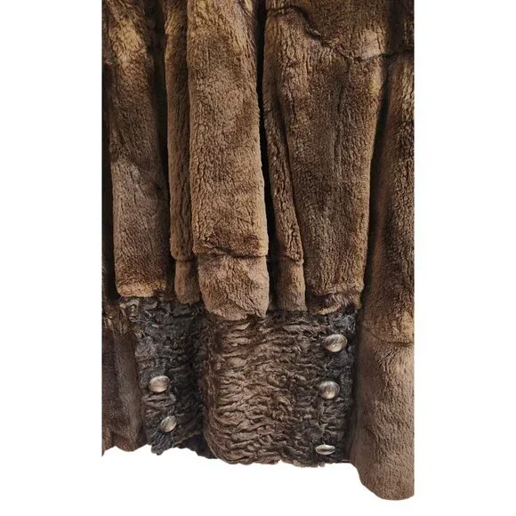 Vintage Natural Sheared Mink & Afghan Karakul Fur Coat Brown Swing Luxury Women - Picture 10 of 16